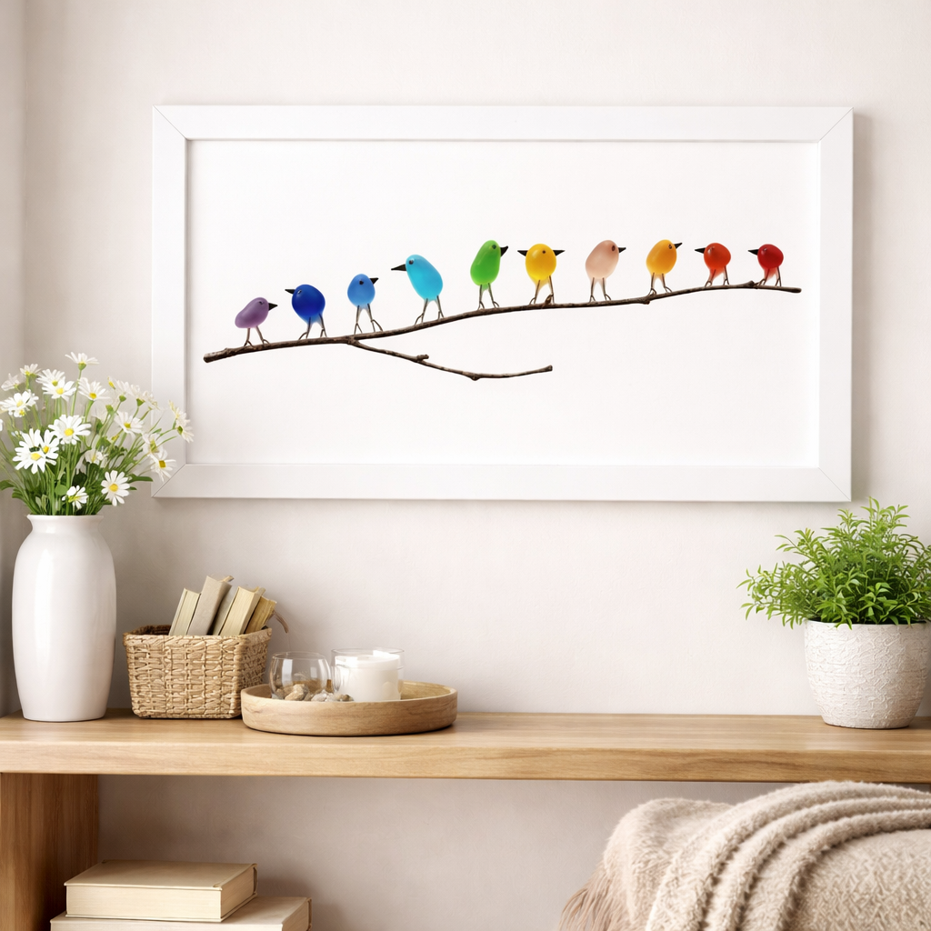 Decoração de Parede Vidro do Mar Pássaros Feito à Mão Estilo Costeiro Interior