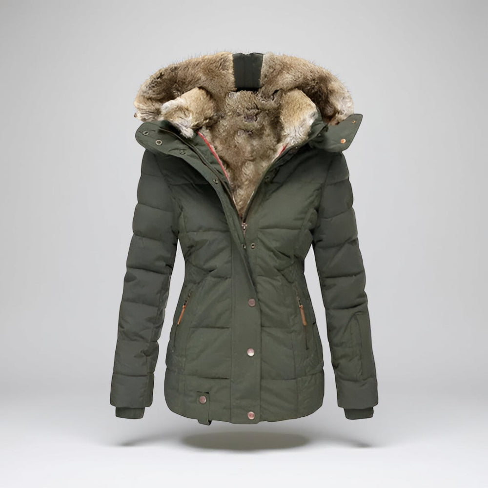 Casaco de Inverno Feminino Parka Acolchoado Impermeável com Capuz Removível
