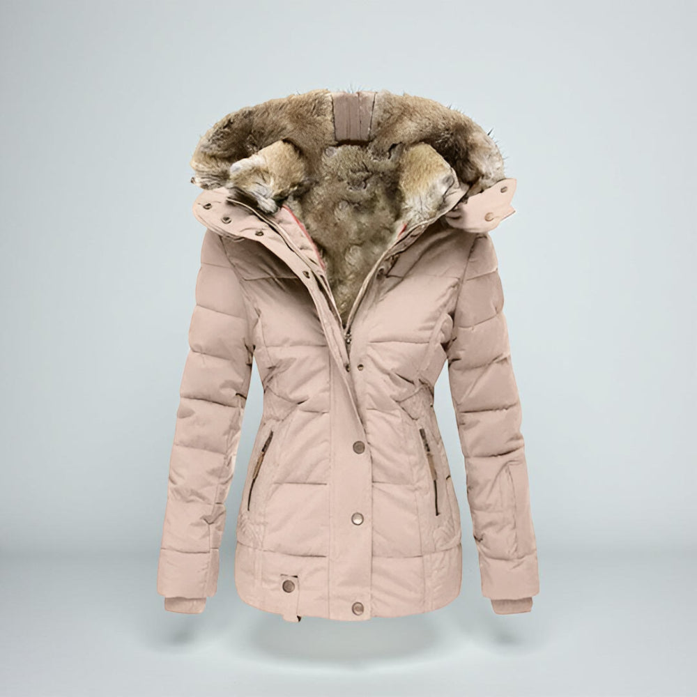 Casaco de Inverno Feminino Parka Acolchoado Impermeável com Capuz Removível