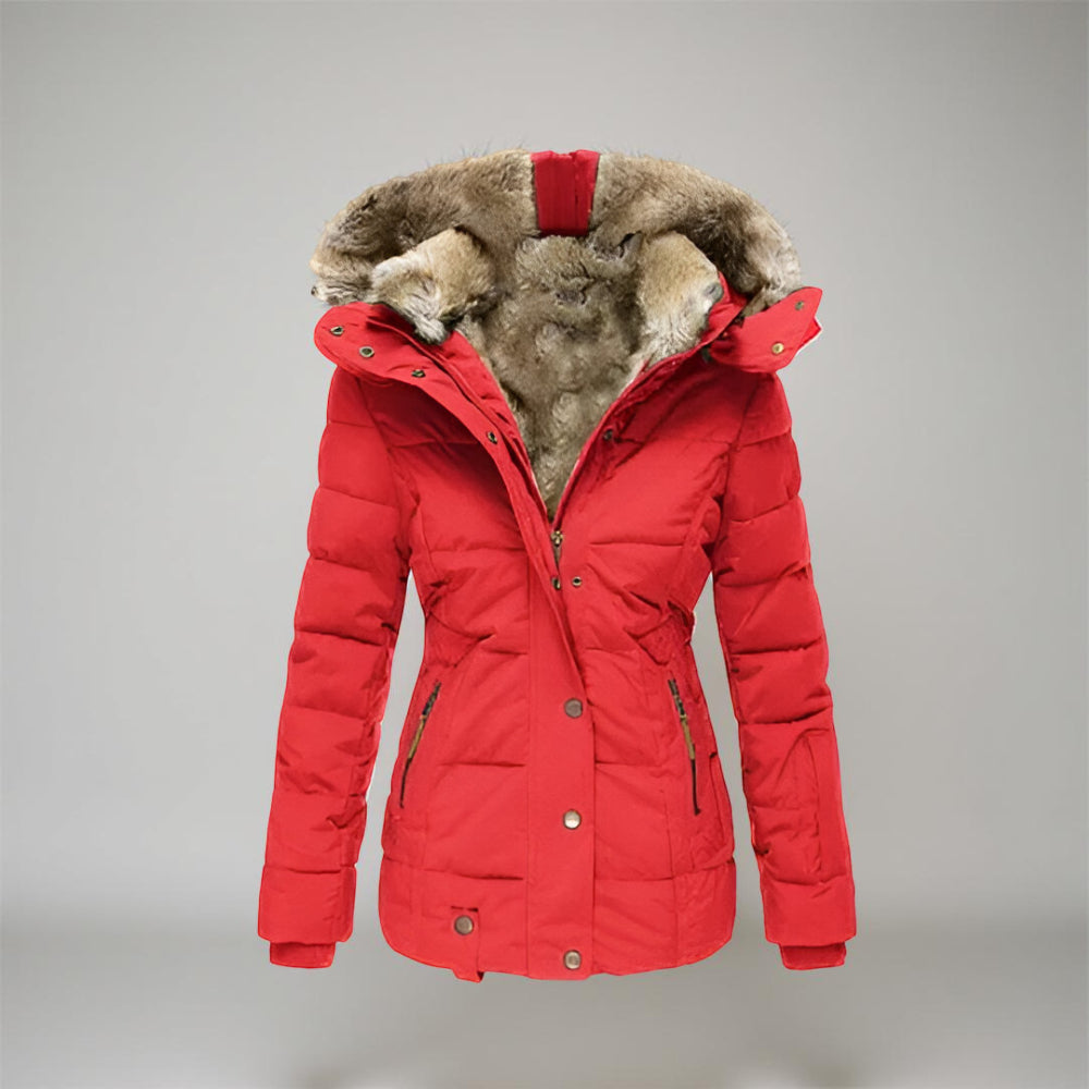 Casaco de Inverno Feminino Parka Acolchoado Impermeável com Capuz Removível