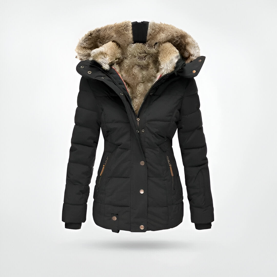 Casaco de Inverno Feminino Parka Acolchoado Impermeável com Capuz Removível