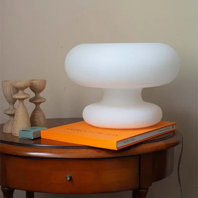 GlassGlow – Lámpara de mesa redonda moderna de vidrio en blanco