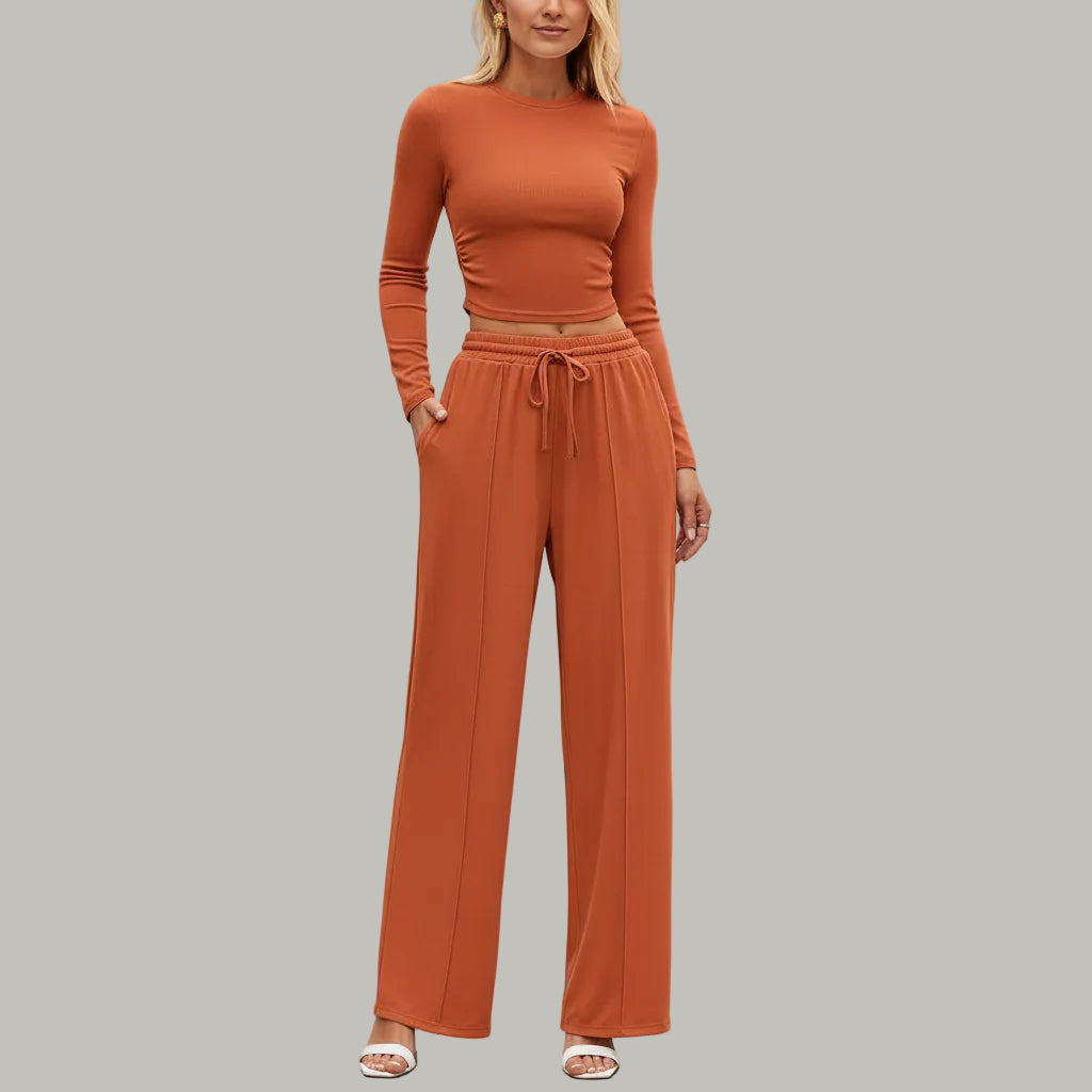 Set Due Pezzi Donna Abbigliamento Comodo Pantaloni Ampi