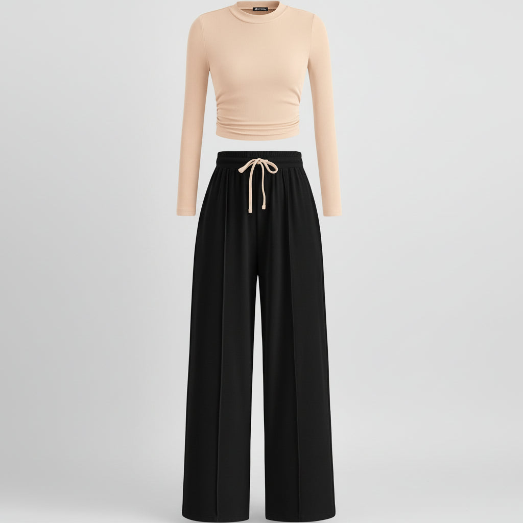 Set Due Pezzi Donna Abbigliamento Comodo Pantaloni Ampi