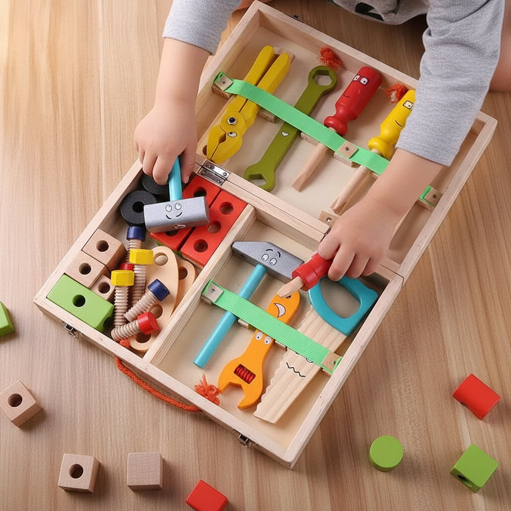 Cassetta Degli Attrezzi Legno Bambini Creativo Giocattolo Montessori