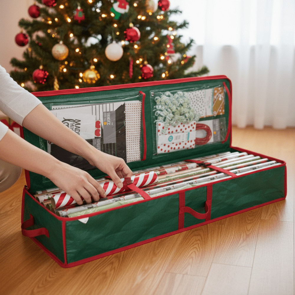 Storage Box Gift Wrap Christmas Zipper Compartments Wrapping