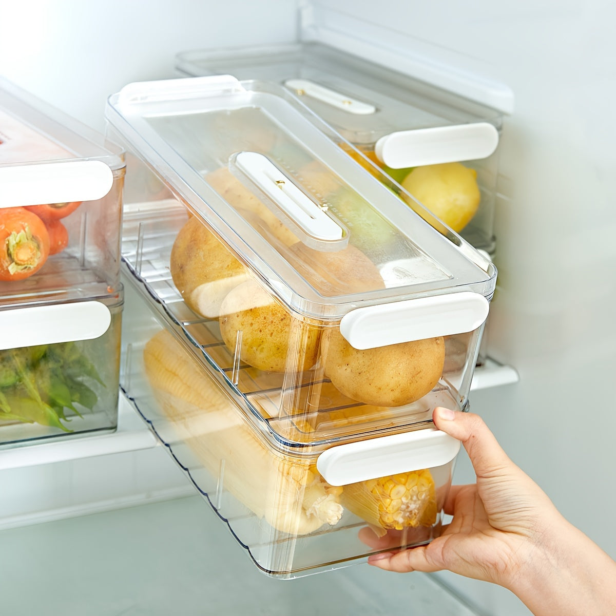 1 pezzo Scatola di Stoccaggio per Frigorifero – Contenitore di Conservazione in PET Sicuro per Alimenti, Singolo/Doppio Strato