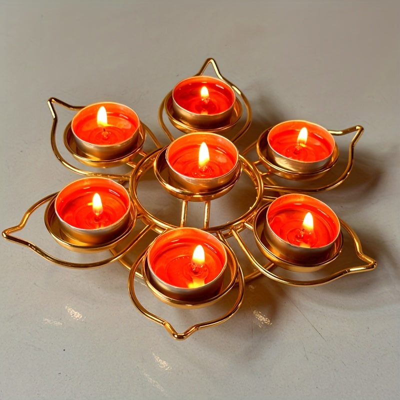 Conjunto de 7 Suportes Metálicos para Velas de Chá - Desenho de Flor de Lótus, Decoração de Mesa Lacada