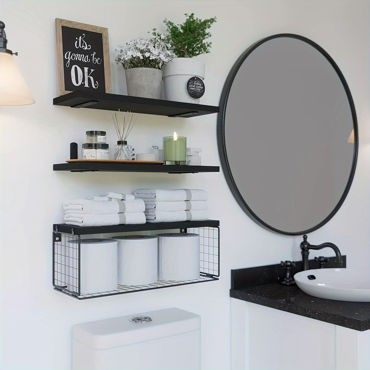 ShelfSet - Wooden Floating Storage Racks - Set of 3 Bathroom Shelves