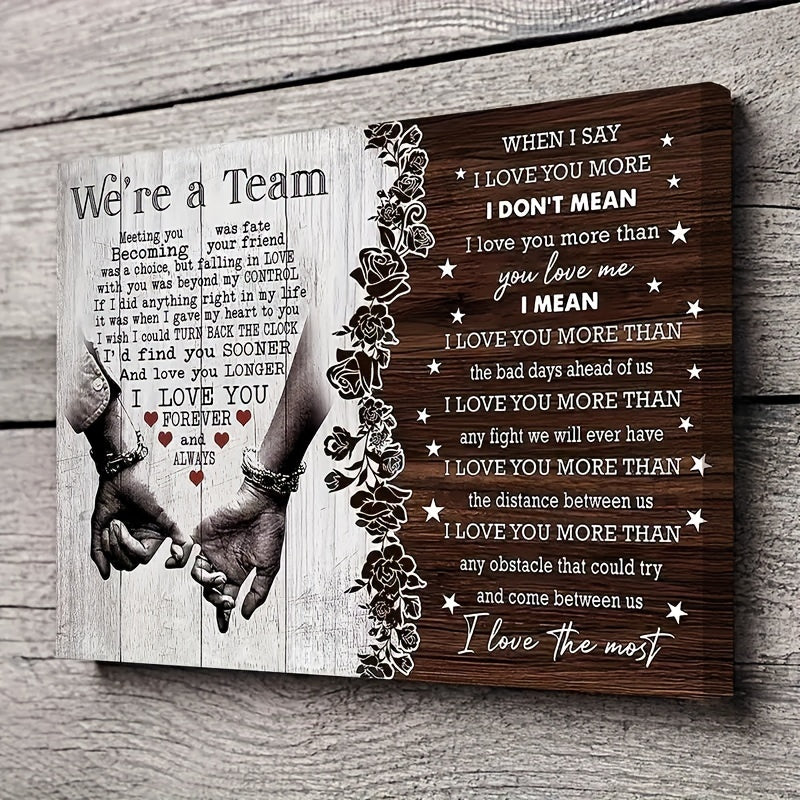 Tela personalizzata per coppie con cornice in legno, regalo per coppie "Ti amo", incontrarti è stato destino, regalo per anniversario o compleanno per la persona amata