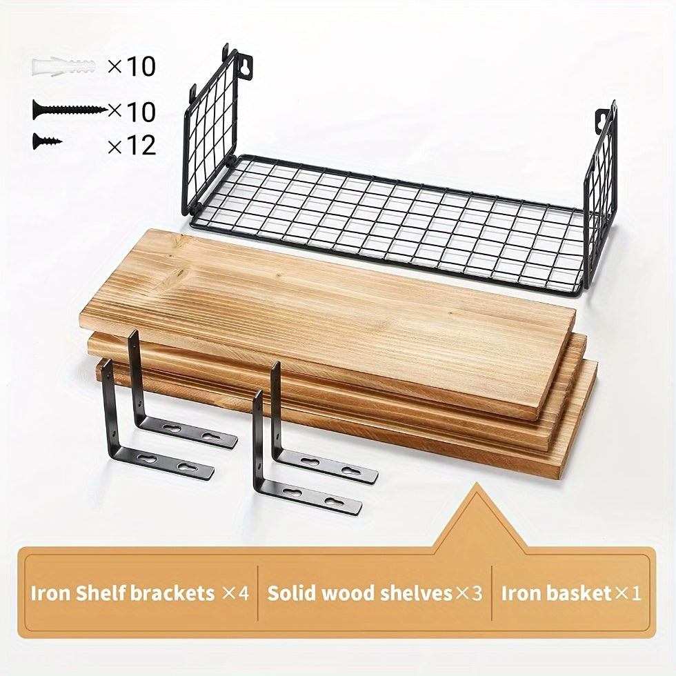 TowelShelf - 3 Pcs Wooden Floating Storage Rack - Wall-Mounted Bathroom Shelves