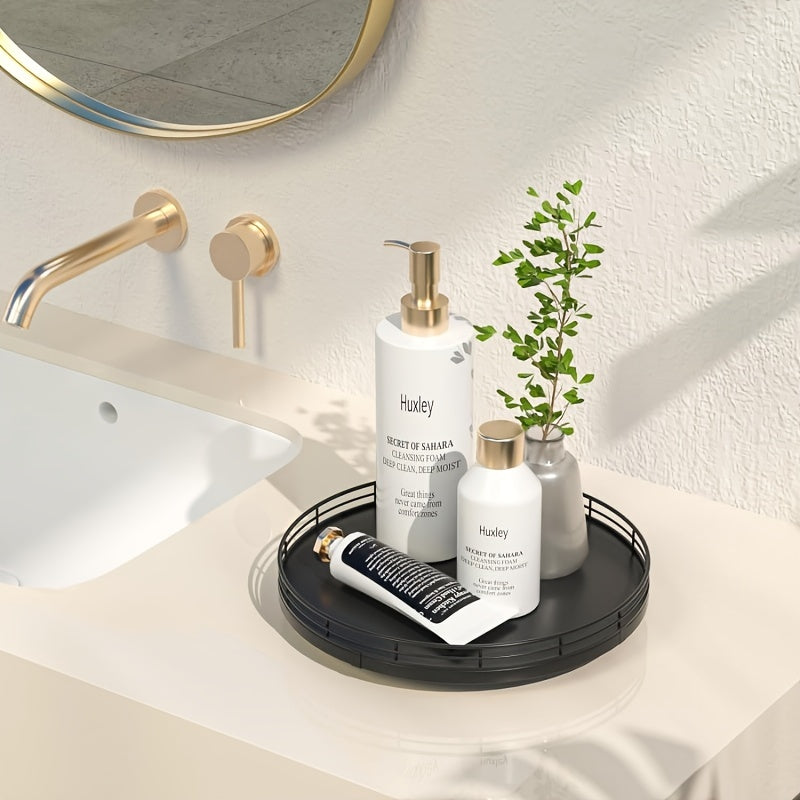 UrbanTray - Black Round Tray | Geometric Wooden Design for Kitchen & Dressing Table