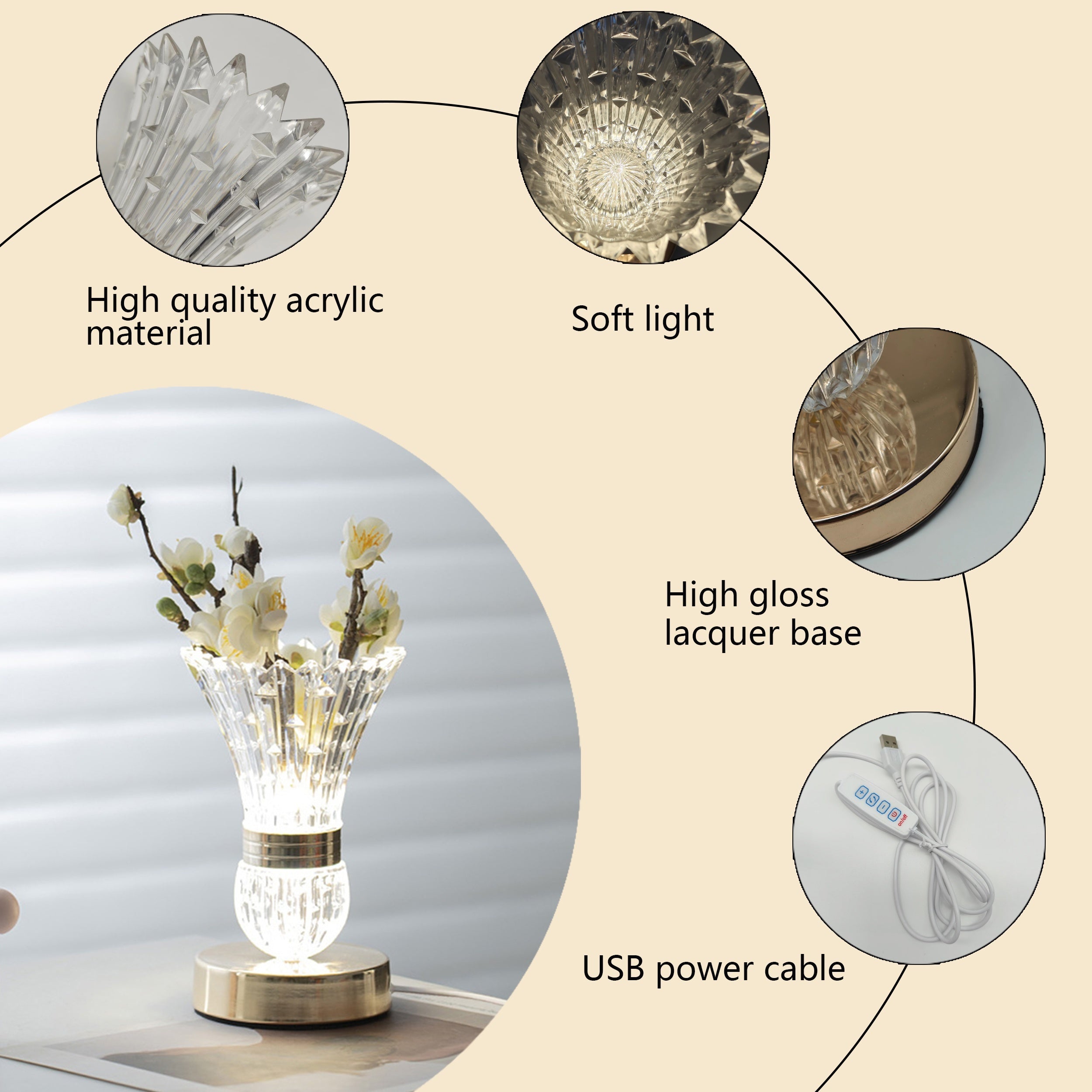 CrystalGlow - Modern LED Crystal Table Lamp with Dimmable Lighting