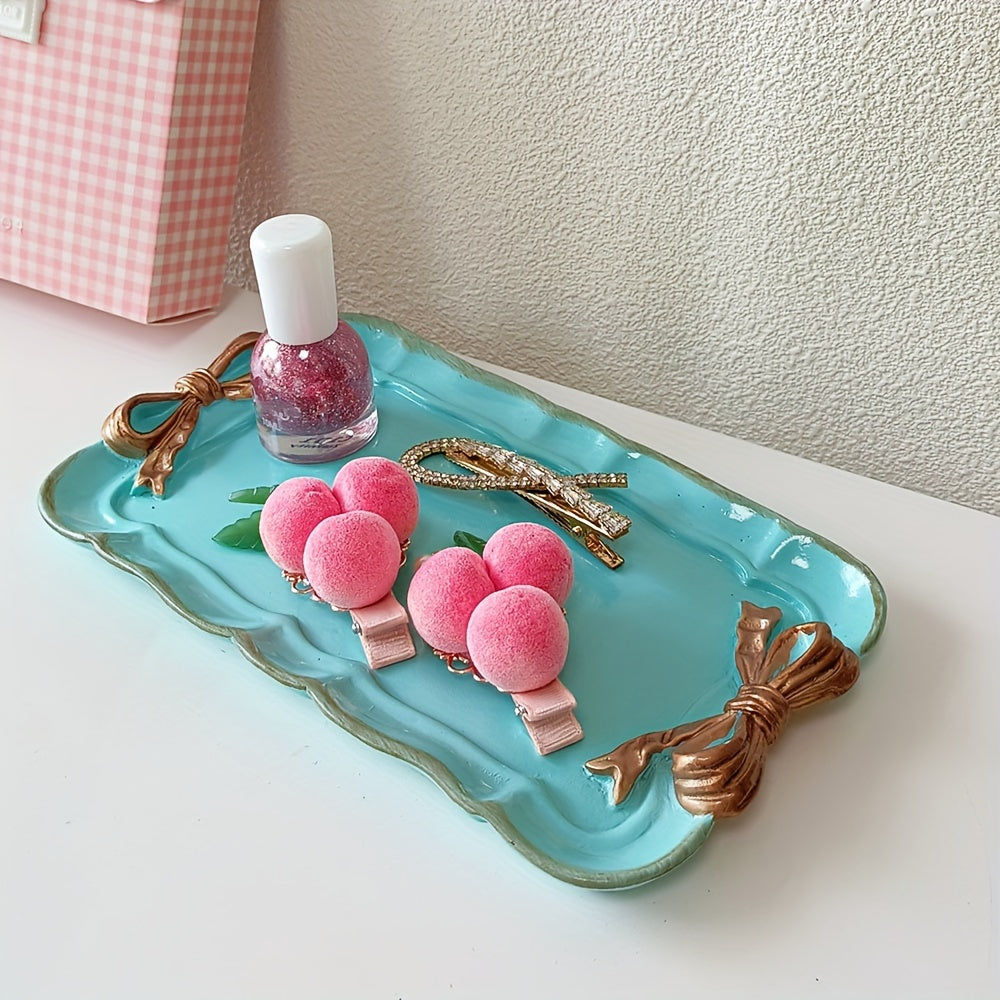 VintageServe Dessert Table - Rectangular Resin Candy Dish with Bow Closure