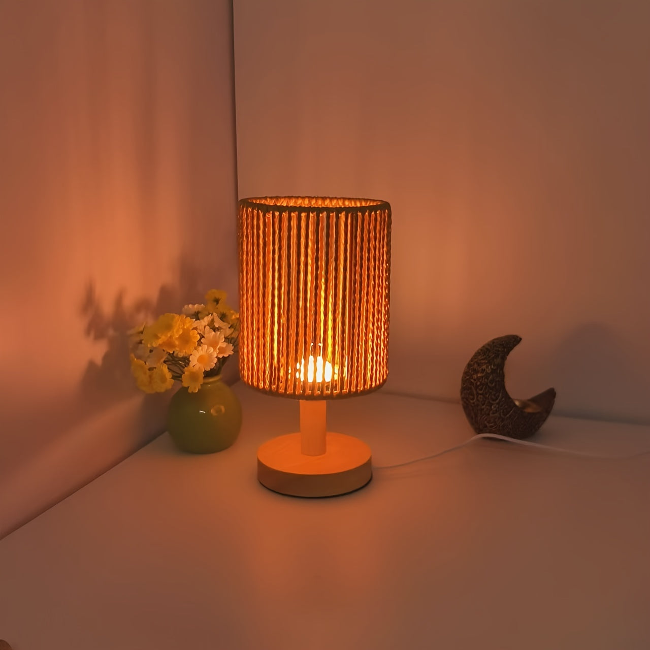 BarrelGlow - Wooden Desk Lamp with Stripe Pattern