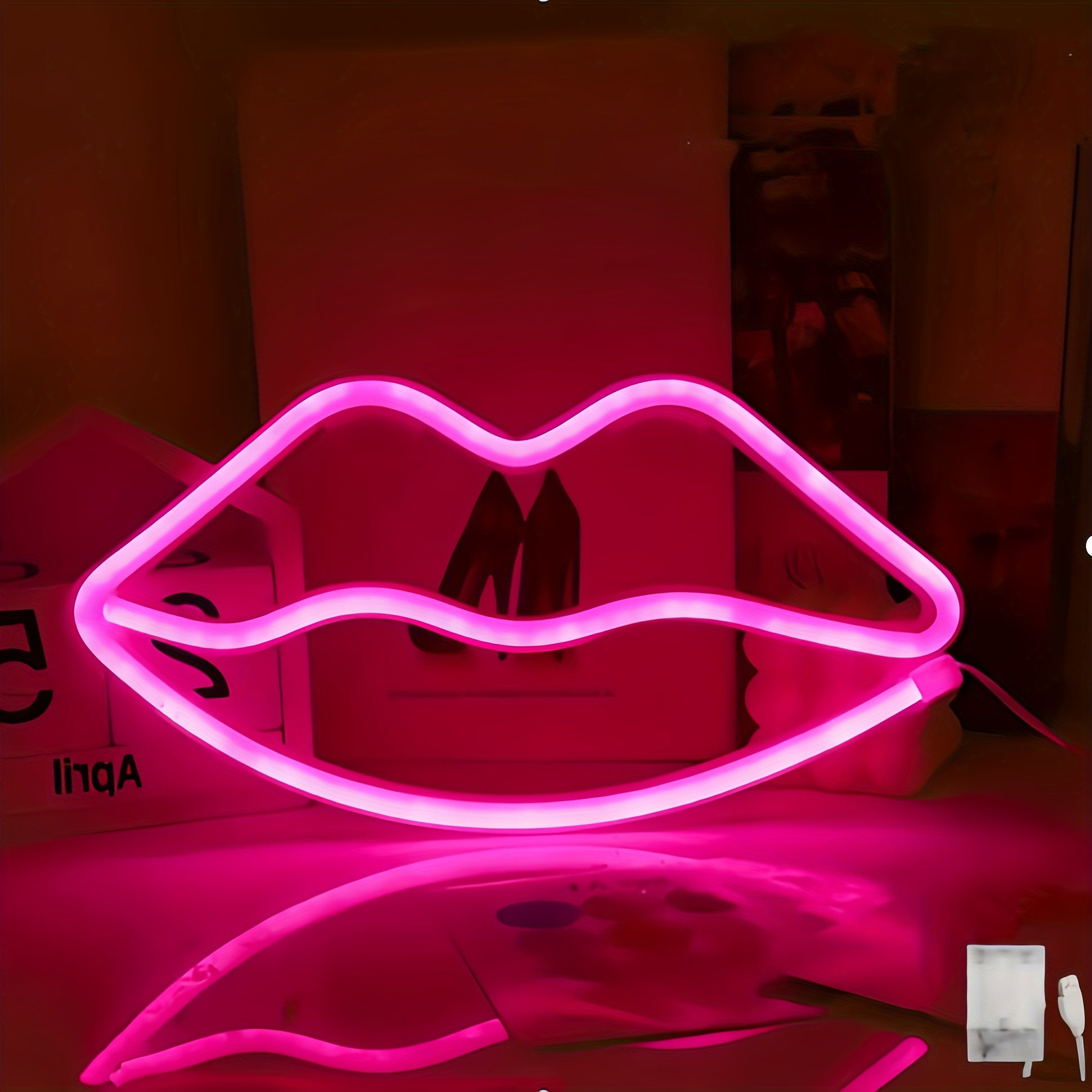 GlowLips - Neon Pink LED Lip Lamp, USB Powered, Valentine's Day Decoration