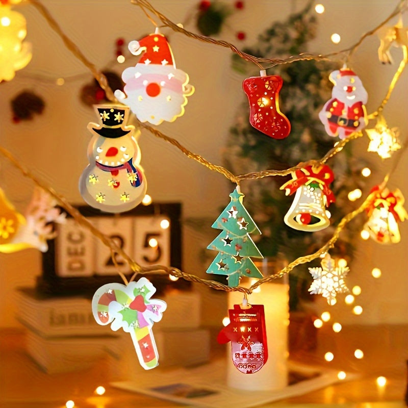 Festoon Light - 1 Piece Christmas LED String with Snowman, Santa Claus & Stocking Decorations