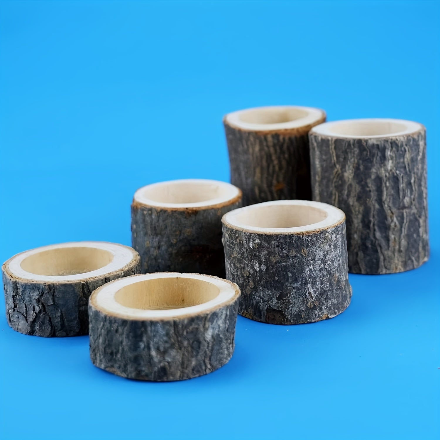 Set di 3 Portacandele in Legno - 2.5 + 4.2 + 7cm