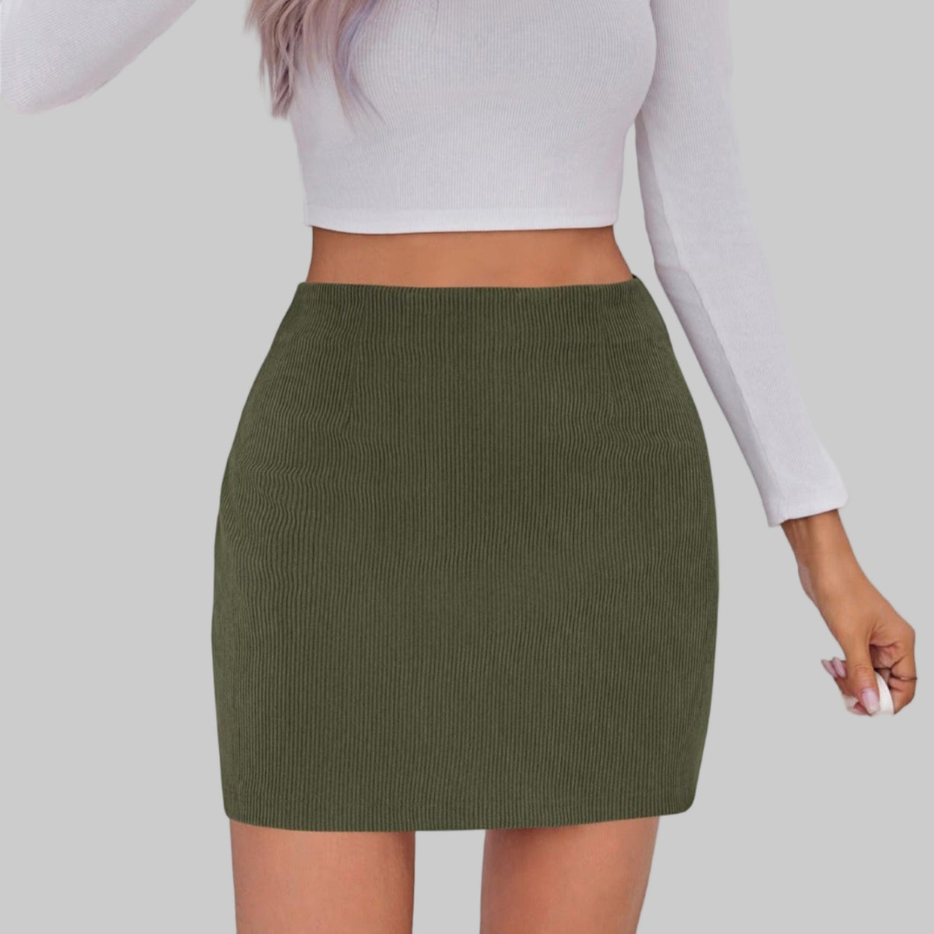 Rok Women's Ribbed Mini Skirt Elegant Polyester Stretch Style