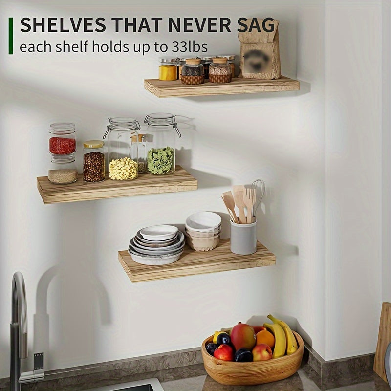 RusticShelf - Conjunto de 3 Prateleiras Flutuantes - Estantes de Madeira em Preto