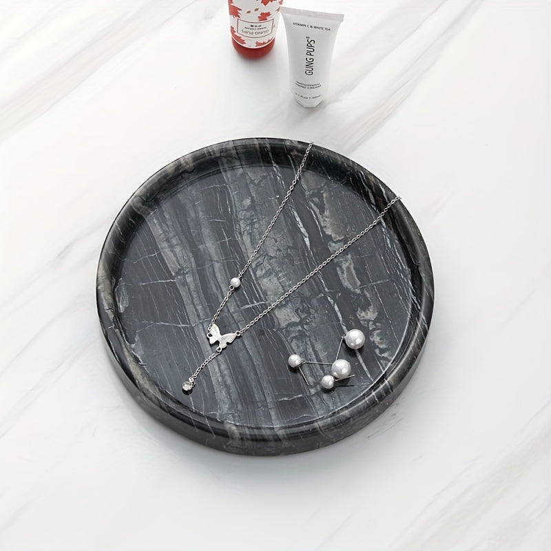 MarbleTray - Tabuleiro Redondo de Mármore 8 Polegadas | Polido para Decoração e Armazenamento