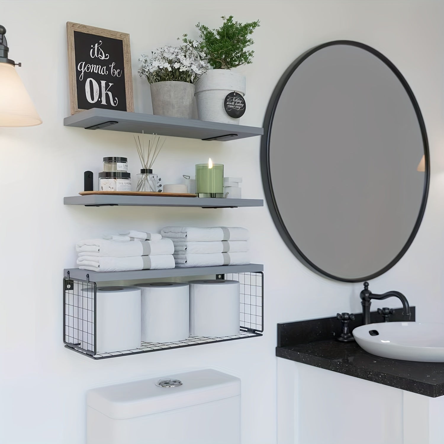 ShelfSet - Wooden Floating Storage Racks - Set of 3 Bathroom Shelves