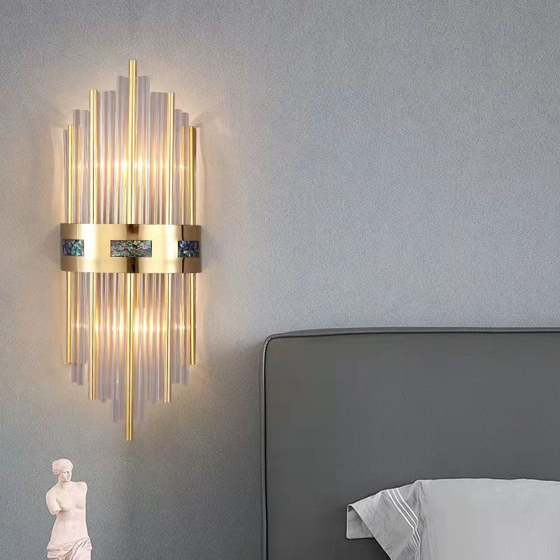 Candeeiro de Parede LED Crystal Kristal Dourado, Sala de Estar/Quarto, Metal/Acrílico