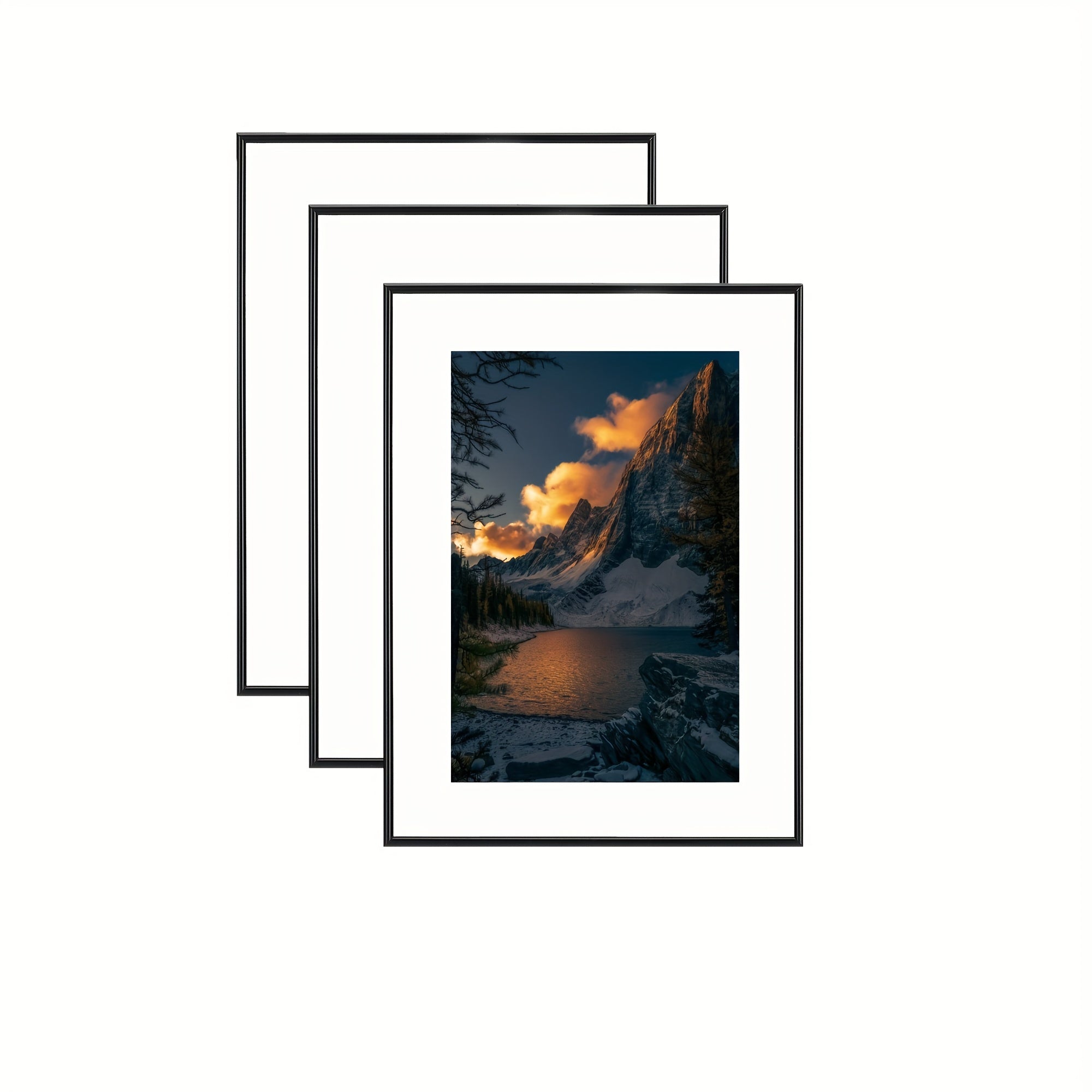 Set di Cornici per Foto a 3 Pezzi - Per Esposizione a Muro e su Tavolo, Ideale per Decorazioni per la Casa e Regali, Nera, Rettangolare