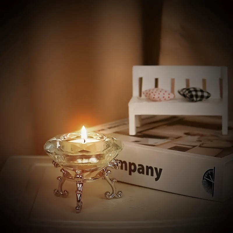 set di 2 candelabri in cristallo trasparente - stile europeo, candelabro romantico a forma di diamante con supporto triangolare in metallo