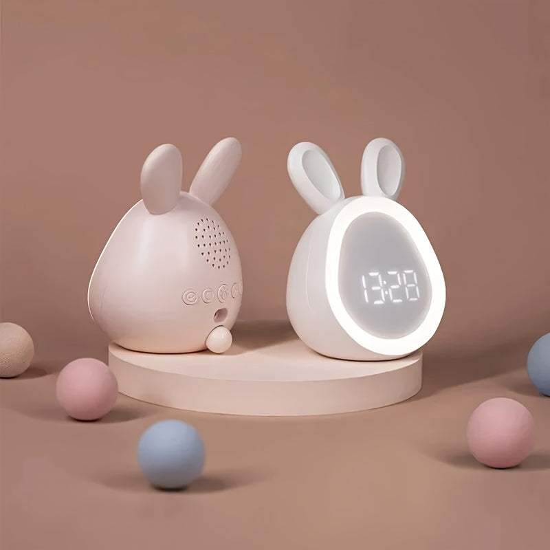 Reloj despertador de conejo adorable - con luz nocturna y recargable por USB