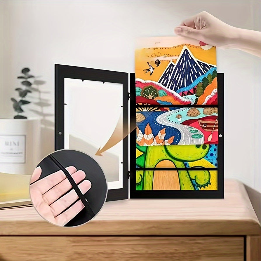 Cornici magnetiche rustiche in legno - Set da 2, A4 e 8 pollici, per una facile esposizione di opere d'arte a casa e in ufficio