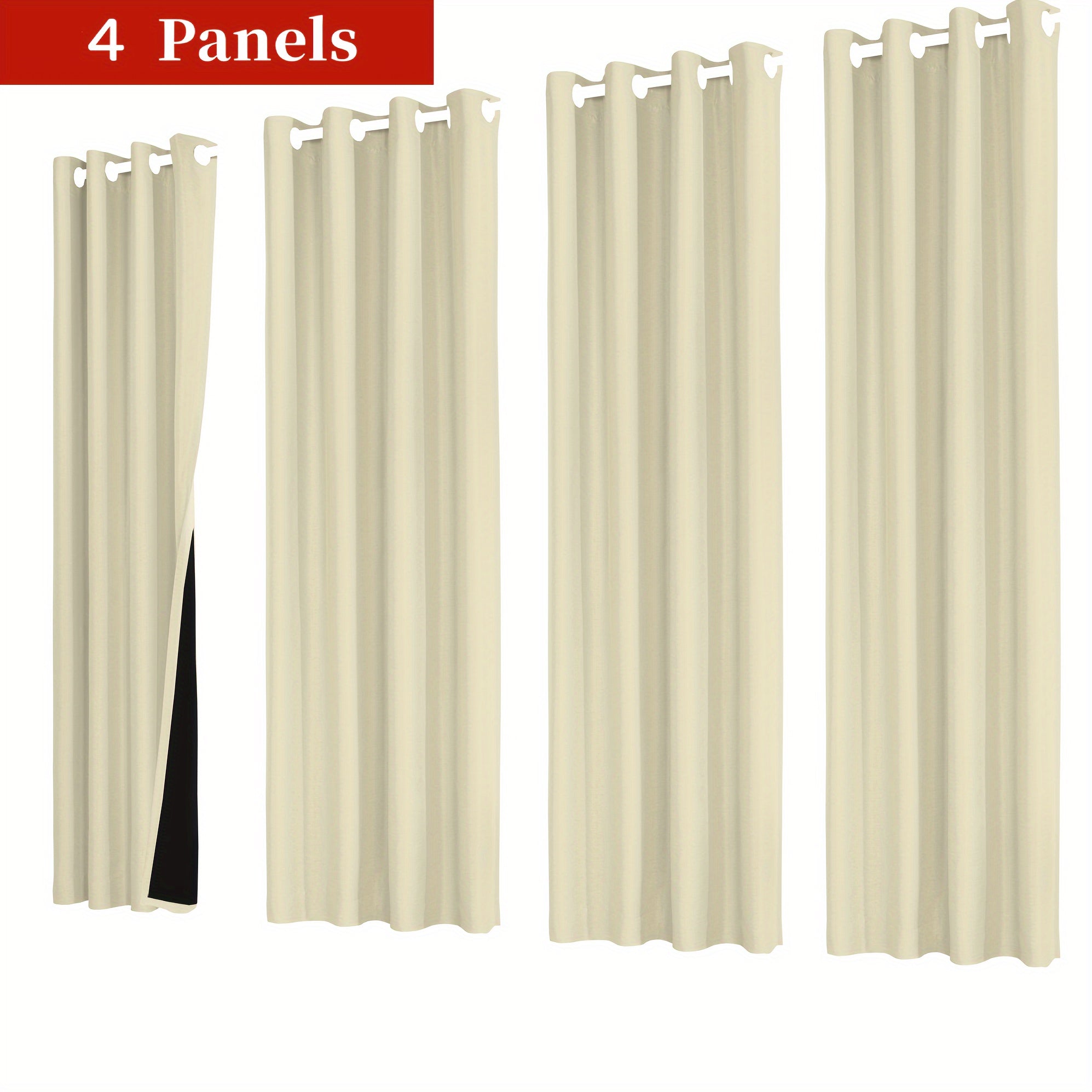 4-piece Set of Blackout Curtains with Rings - Heat Insulating, Privacy Protection