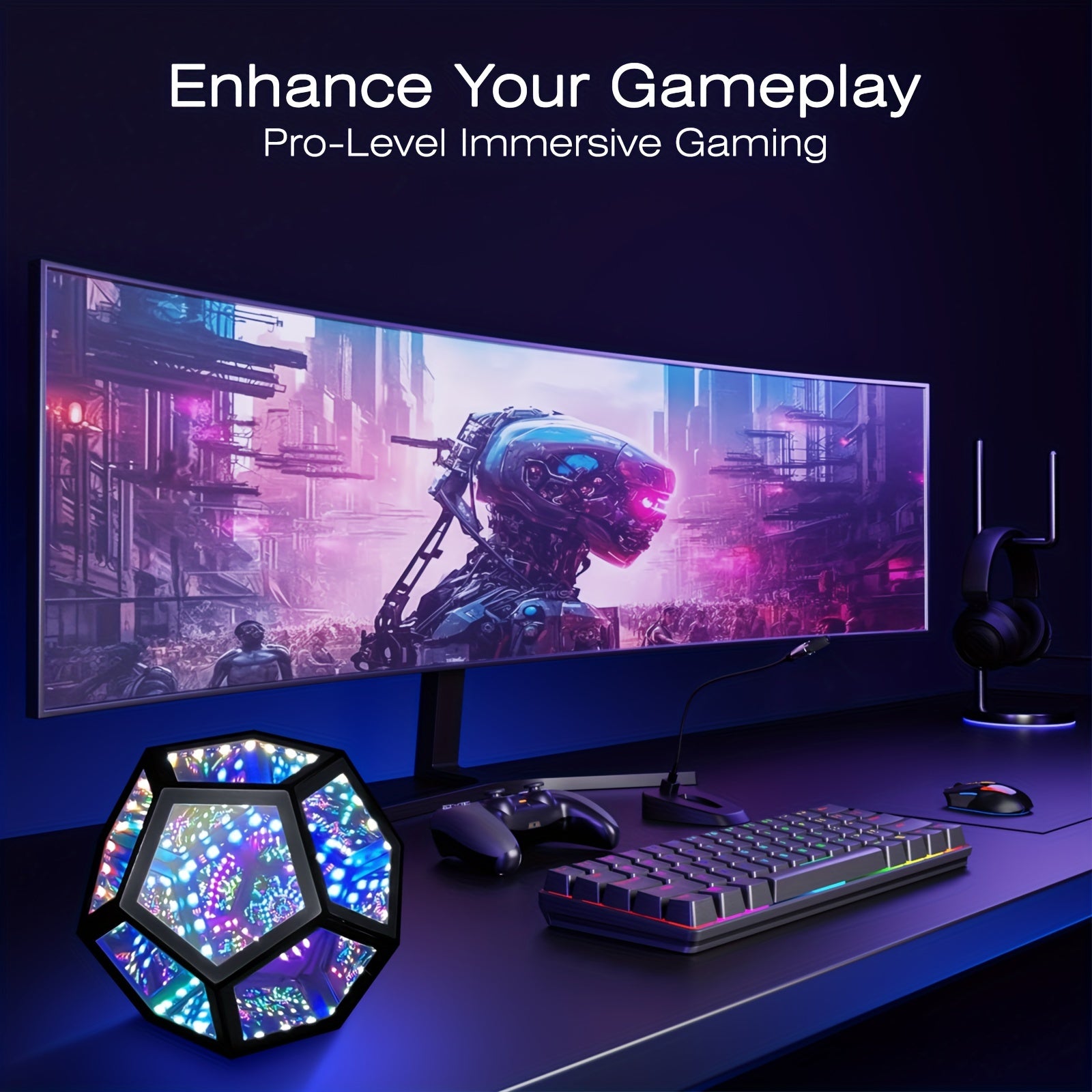 InfinityGlow - Magical Colorful Dodecahedron Lamp with 3D Infinite Mirror and RGB Lighting