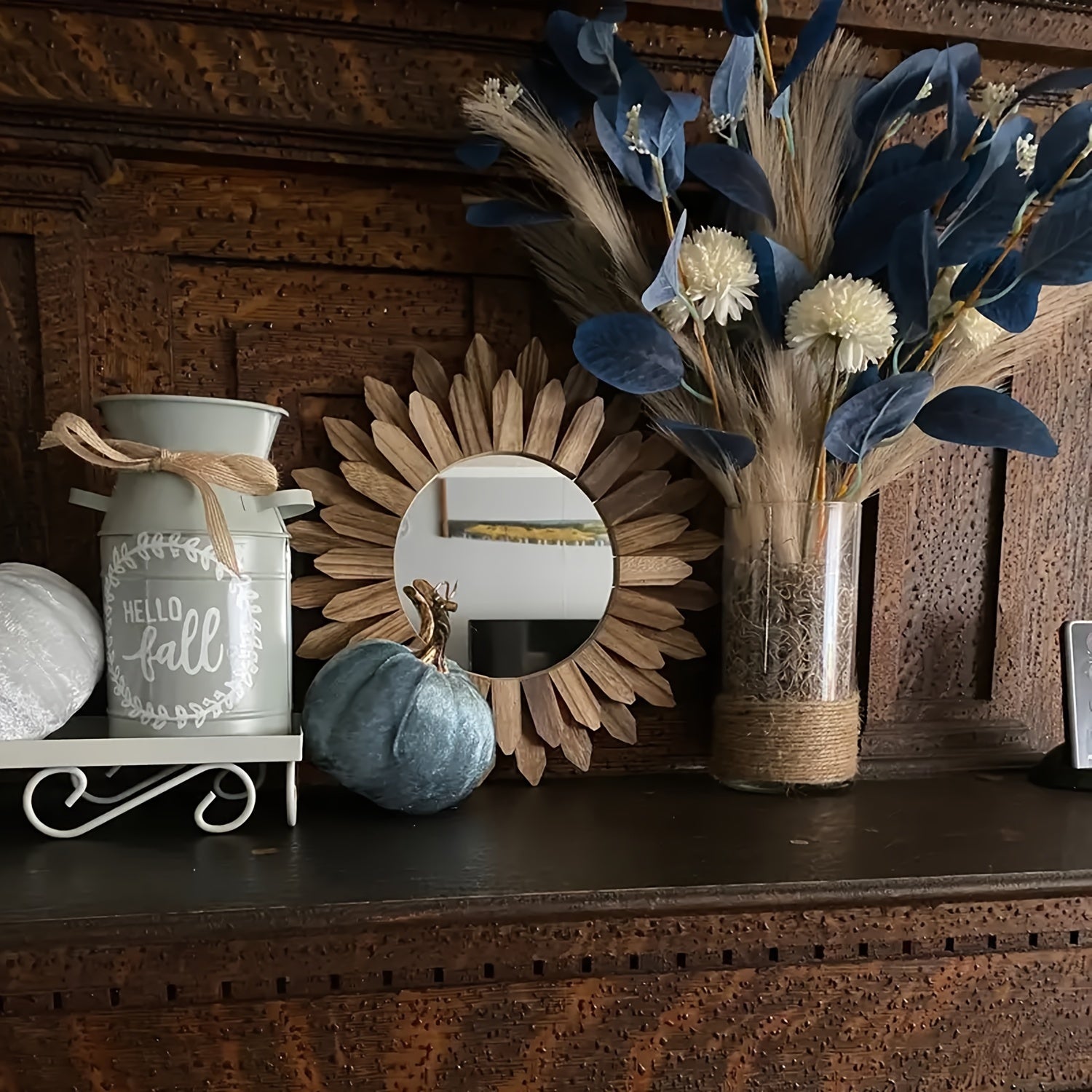 Specchio in legno con cornice a forma di fiore – Specchio decorativo da parete per soggiorno, camera da letto e bagno