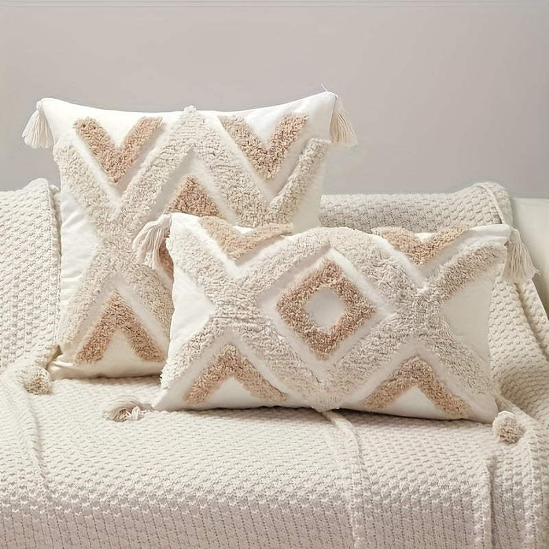 Boho Beige Cushion Cover with Tassels - For Sofa and Bed (without filling)