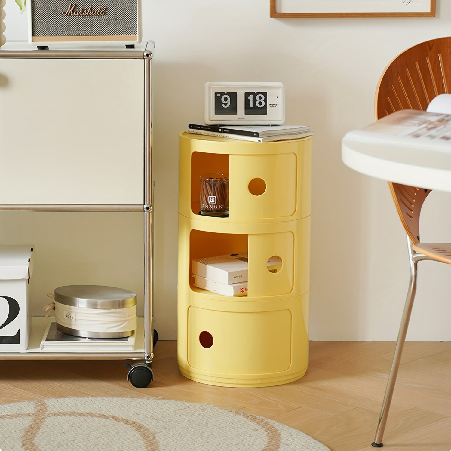 Mesa de Cabeceira Redonda – Móvel de Arrumação Branco