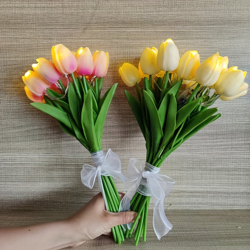 LumiBloom - 10 Pieces Tulip LED Lamps, Handmade Bouquet Table Lamps, Perfect