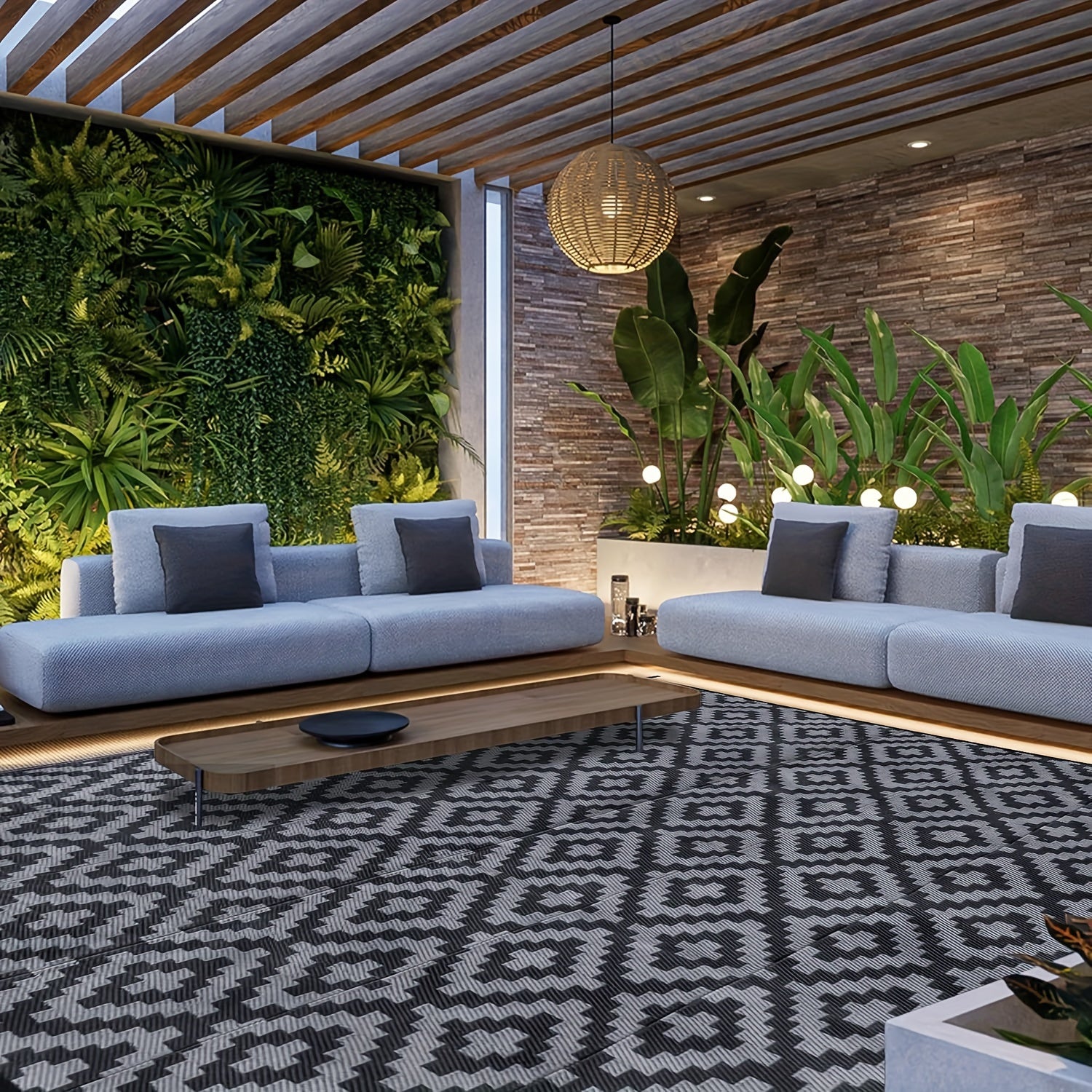 Tappeto Esterno Impermeabile Intrecciato a Mano - Resistente alle Intemperie e ai Colori, Perfetto per Campeggio, Terrazze e Giardini