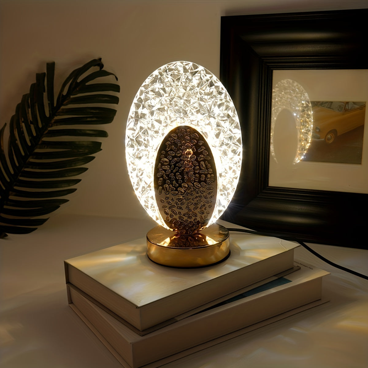 FeatherLamp - Lámpara de mesa táctil USB con diseño de pluma de pavo real, luz LED infinitamente regulable