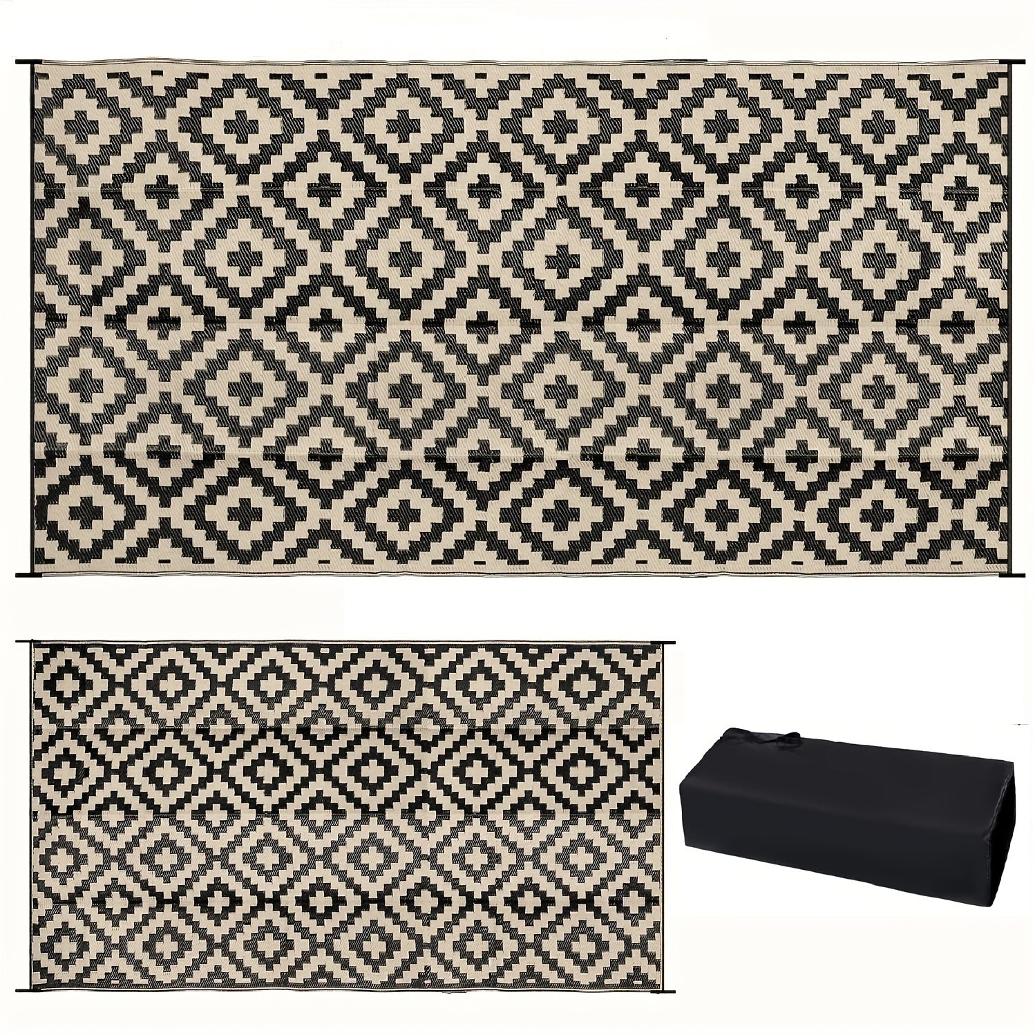 Alfombra exterior plegable estilo bohemio – alfombra de patio impermeable y reversible para balcón, terraza, camping y autocaravana