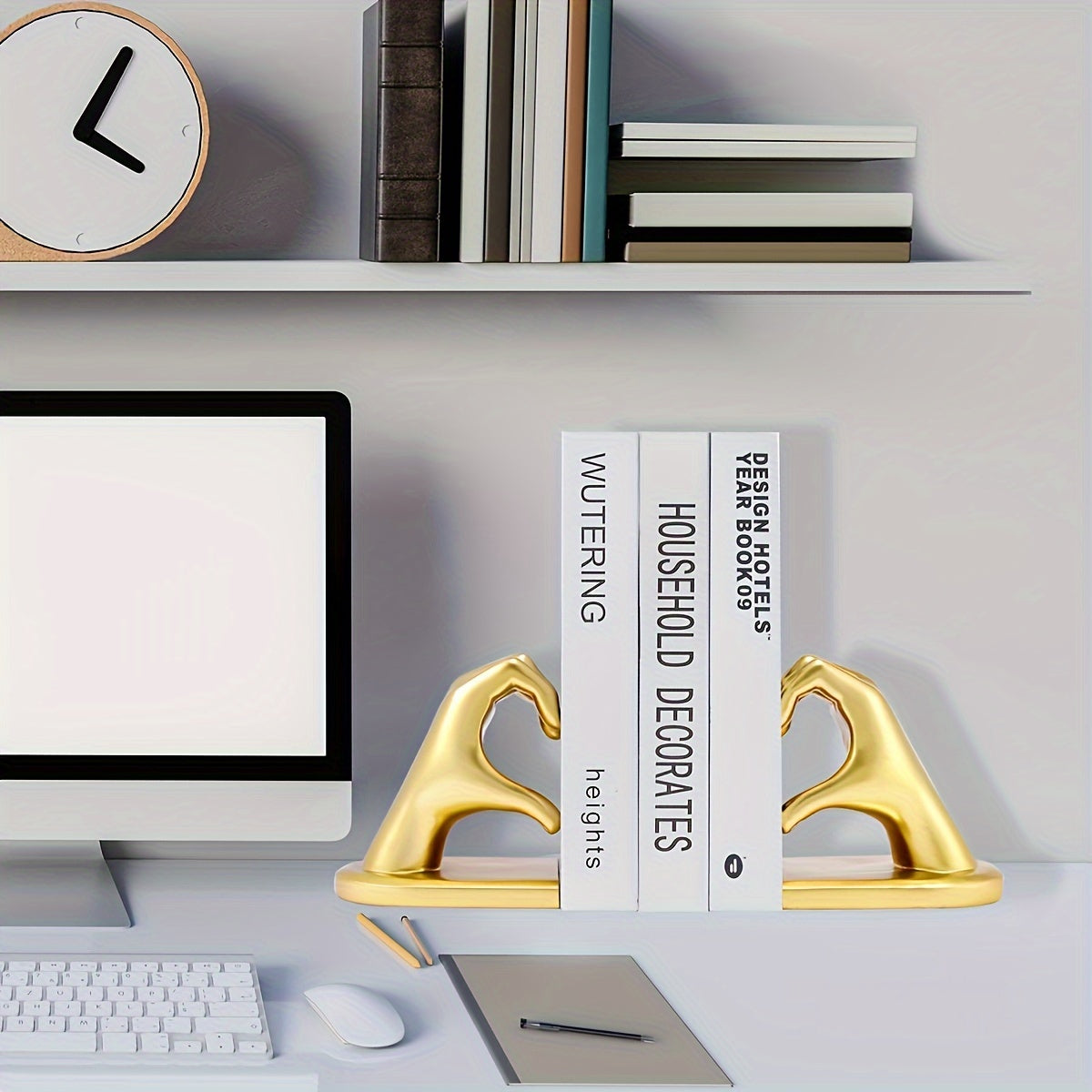 GoldenHeart - Conjunto de 2 Suportes para Livros - Escultura de Arte Moderna para Decoração de Casa