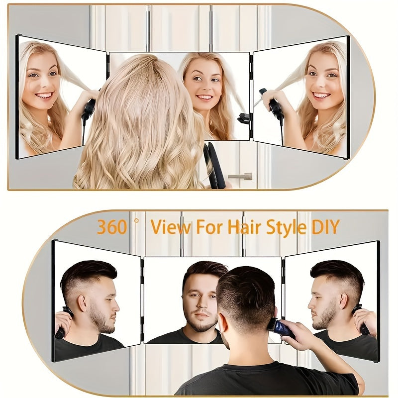 Espejo giratorio 360° de 3 lados con ajuste de altura y ganchos – Perfecto para peinados DIY y maquillaje, no necesita pilas