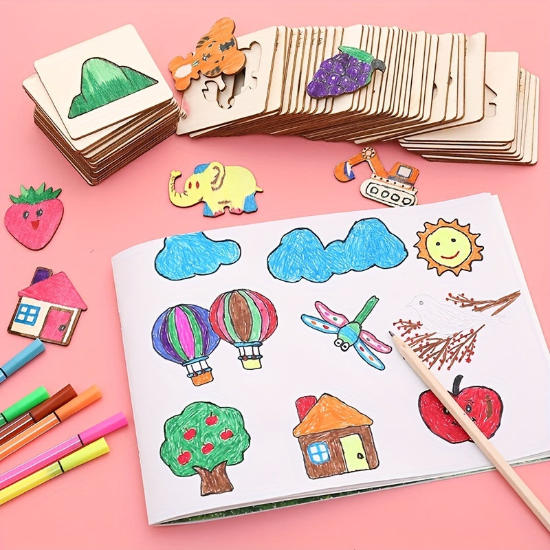 Set di Giocattoli per Disegnare Montessori da 20 Pezzi - Stencil in Legno per Pittura Fai-da-Te Giocattolo Educativo per Apprendimento