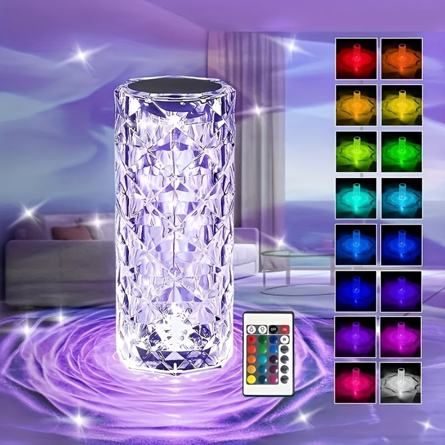 CrystalBloom - Candeeiro de Mesa RGB Ajustável com Bateria de Lítio Recarregável por USB e Padrão de Flores