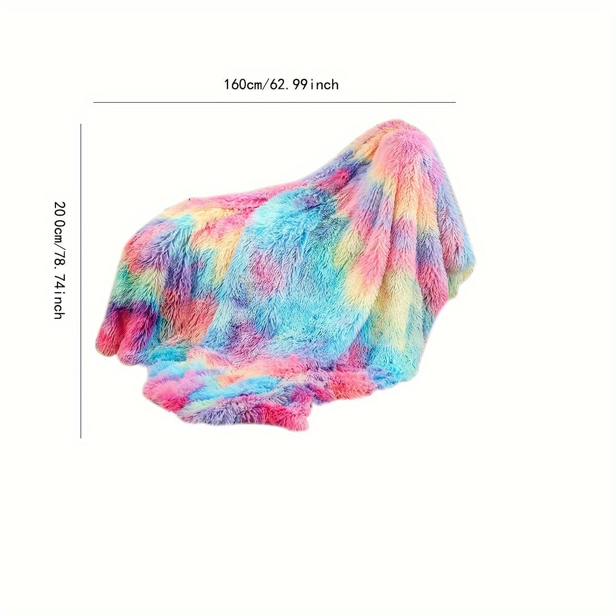 Colorful Rainbow Faux Fur Blanket - Cozy Plush Coral Fleece, Thick Warm Winter Sofa Blanket, Contemporary Style