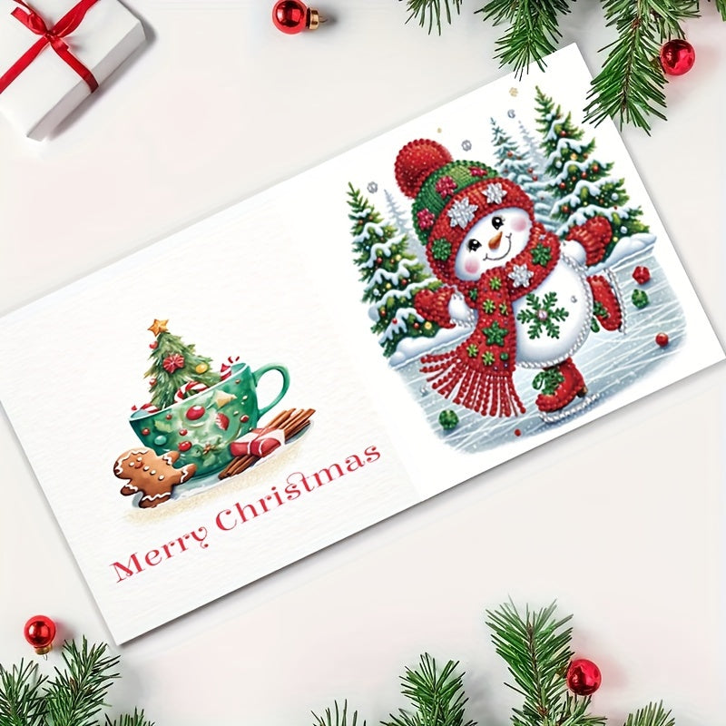 6-Pack Christmas Diamond Painting Card Kit - Festive Greeting Cards with Snowman, Santa Claus, Christmas Tree, Flowers, Birds, and Squirrel Designs, Unique Handmade Gift Set for Loved Ones