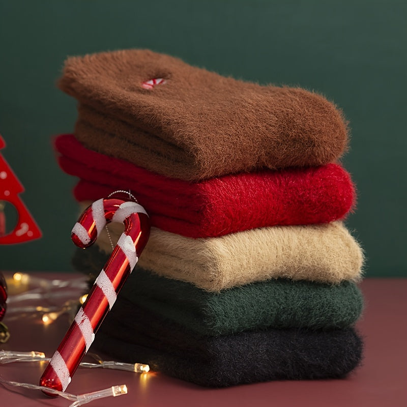 CozyKerst - 5 Pairs of Thick Warm Christmas Socks for Women