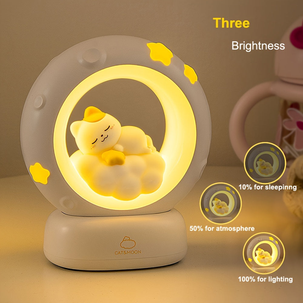 SleepyCat - Cute Cat Night Lamp with USB Rechargeable Battery and Dimmable Light