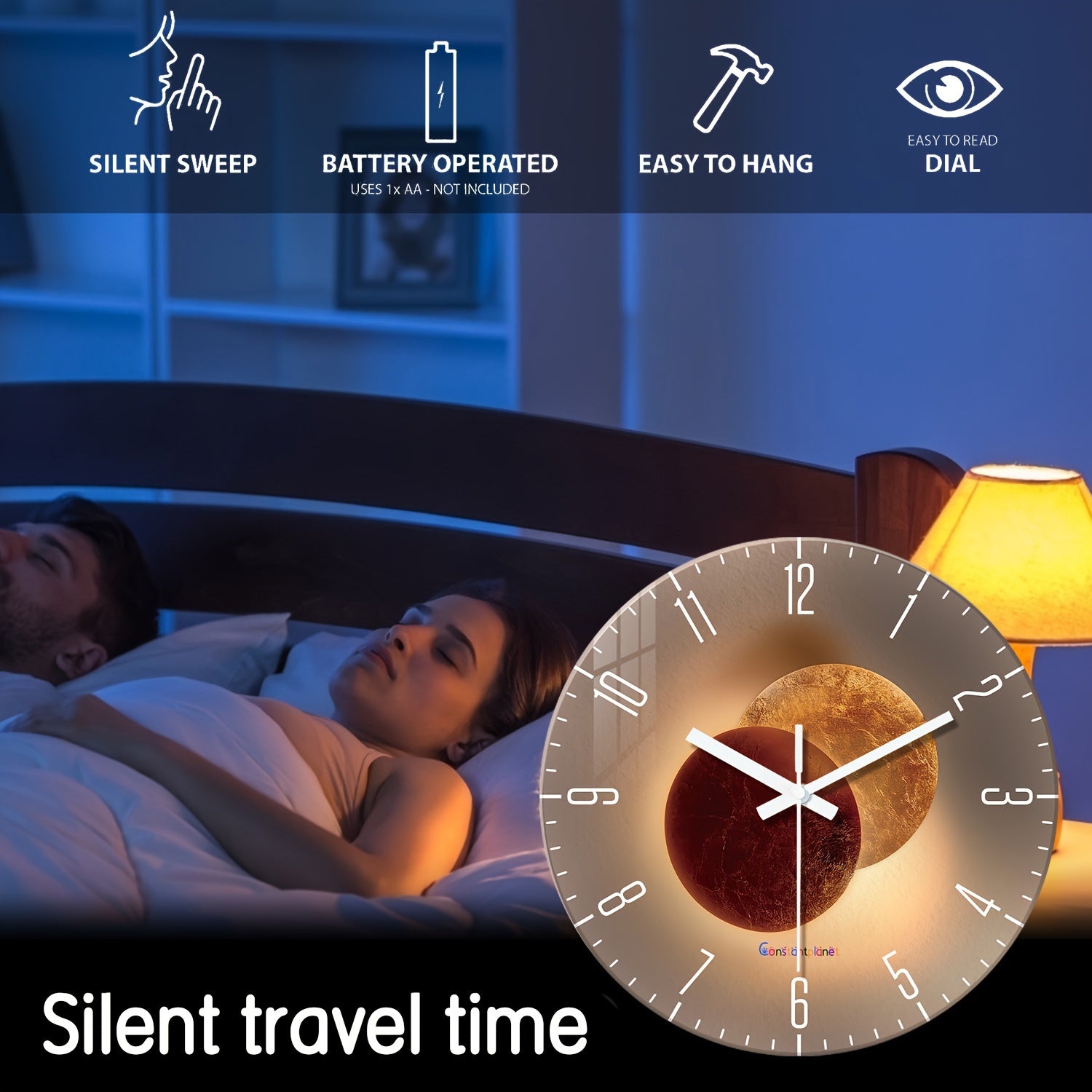 CosmicLight - Silent Round Wall Clock with Planet Design