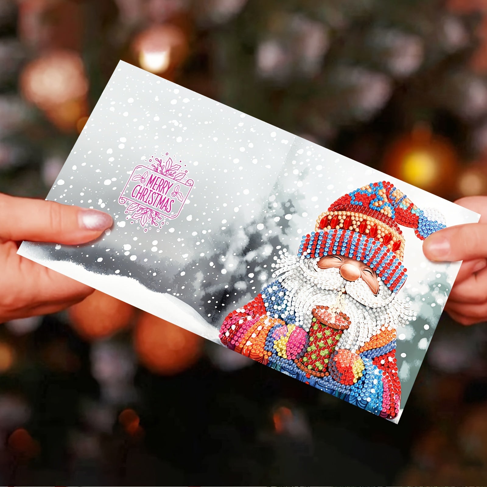 12 piezas Tarjetas de Felicitación Navideñas de Pintura de Diamante 5D DIY con Sobres - Hechas a Mano, Exquisitos Diseños de Santa Claus en Estilo Caricatura para Familia y Amigos